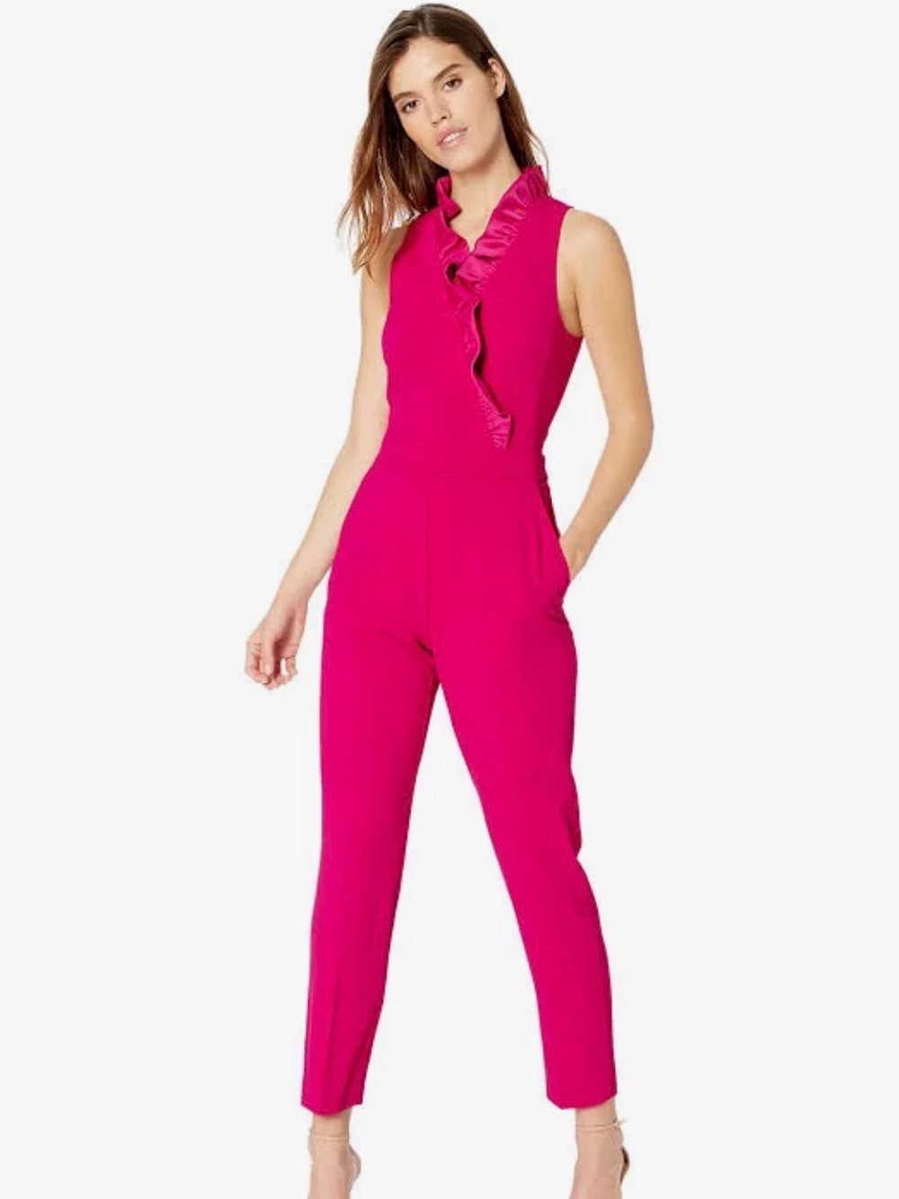 NWT Trina Turk Pink Lady Ruffle Jumpsuit Fuchsia Magenta Size 8